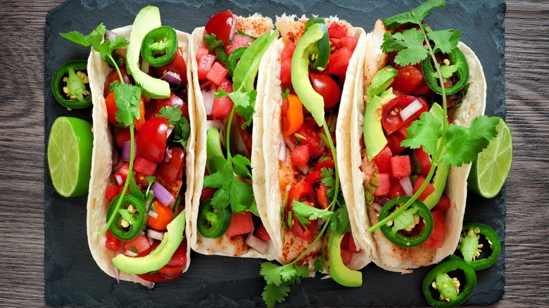 Watermelon salsa on fish tacos 