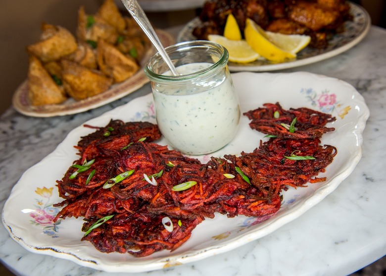 Sweet Potato And Beet Fritters With Herbed Buttermilk Dip Recipe