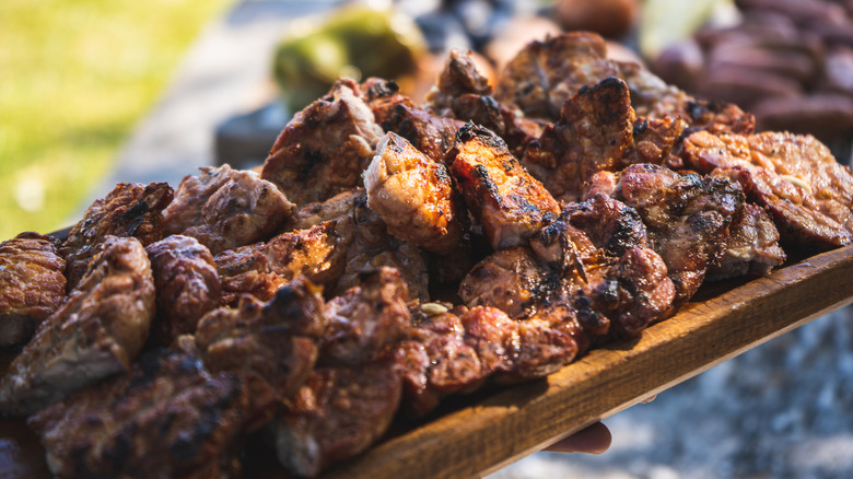 grilled Sweetbreads on wooden dish