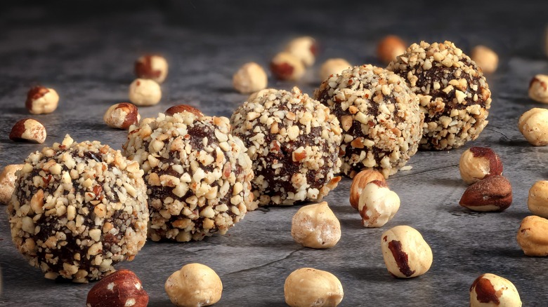 Chocolate truffles coated in hazlenuts