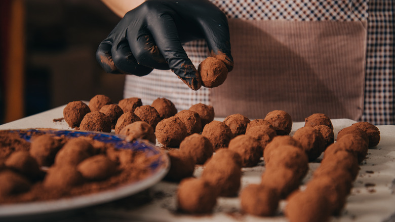 Cocoa powder covered chocolate truffles