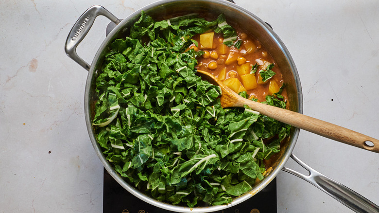 leafy greens in pot