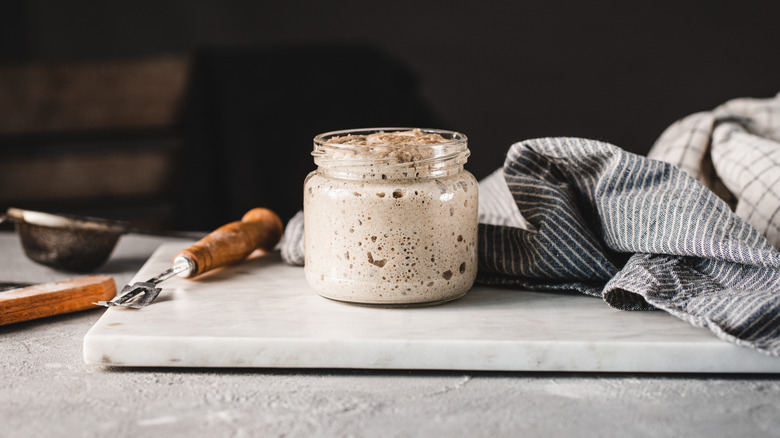 Sourdough starter in glass jar