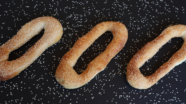 Jerusalem style bagels on black table