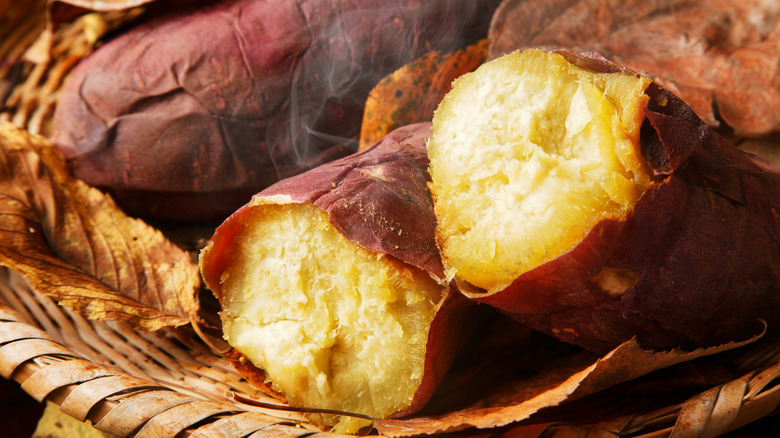 Japanese sweet potatoes in pot