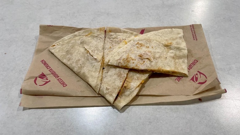 Taco Bell's Cheese Quesadilla on a white table top