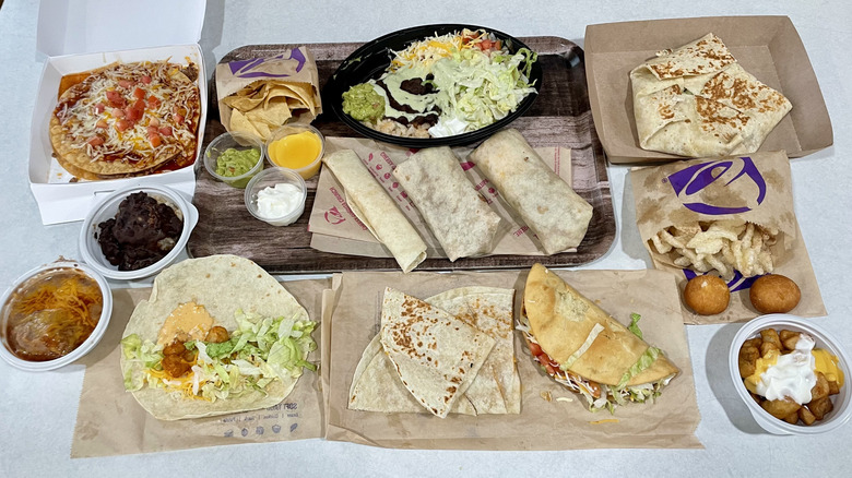 All of Taco Bell's Veggie Cravings menu items laid out on a table