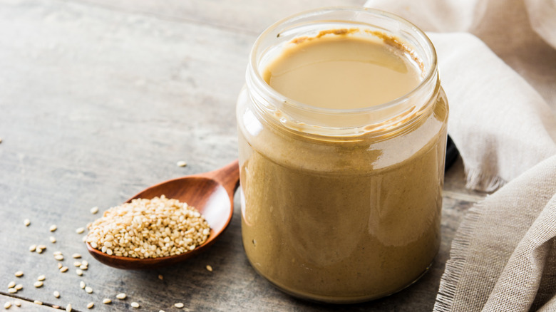 Jar of tahini sauce