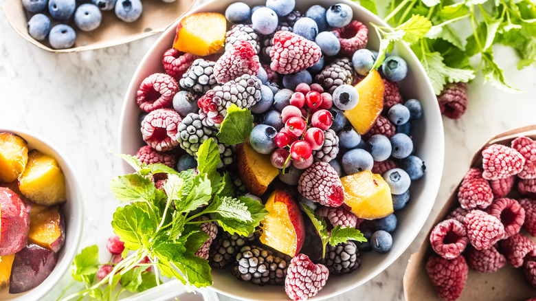 frozen fruit and berries in bowl