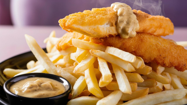 A plate of fish and chips