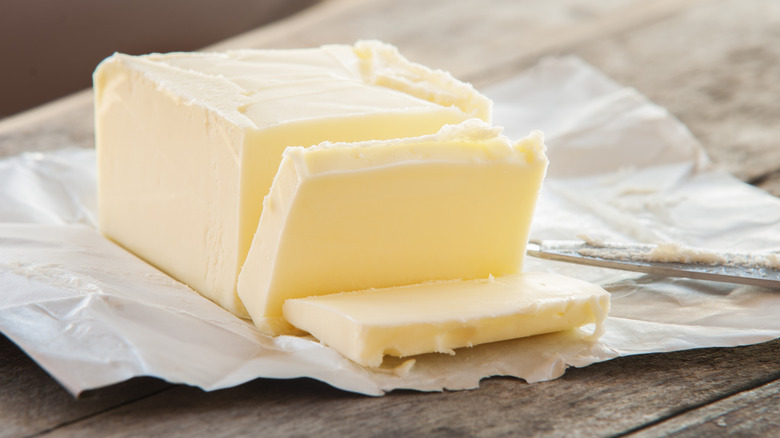 Butter on wooden board