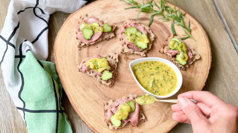 tarragon remoulade on meat slices