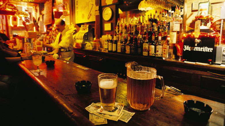 drinks placed on a bar counter