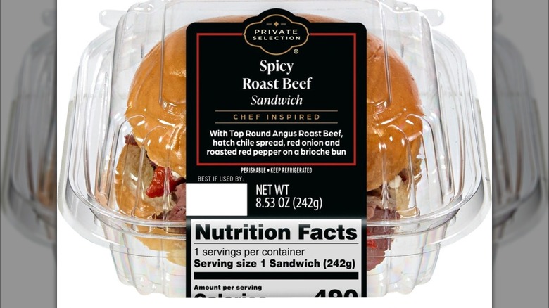 Package of Kroger's Spicy Roast Beef Sandwich.