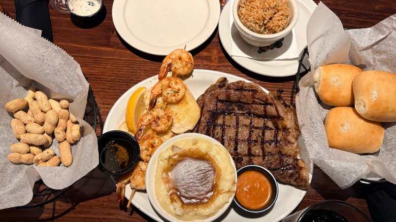 A close up of Texas Roadhouse food on a table.
