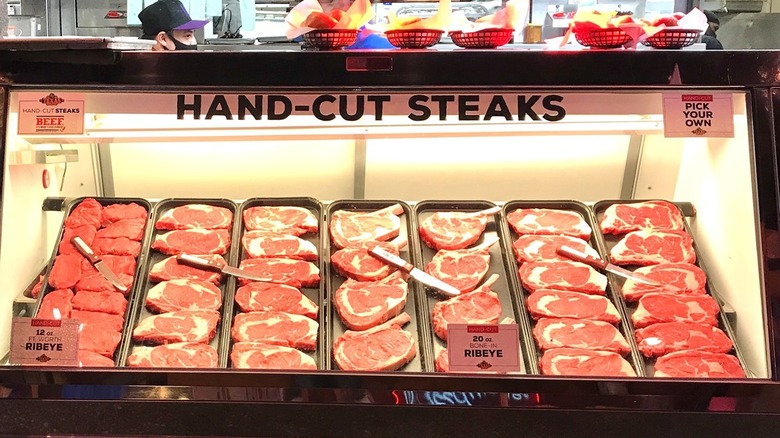Texas Roadhouse raw steak display