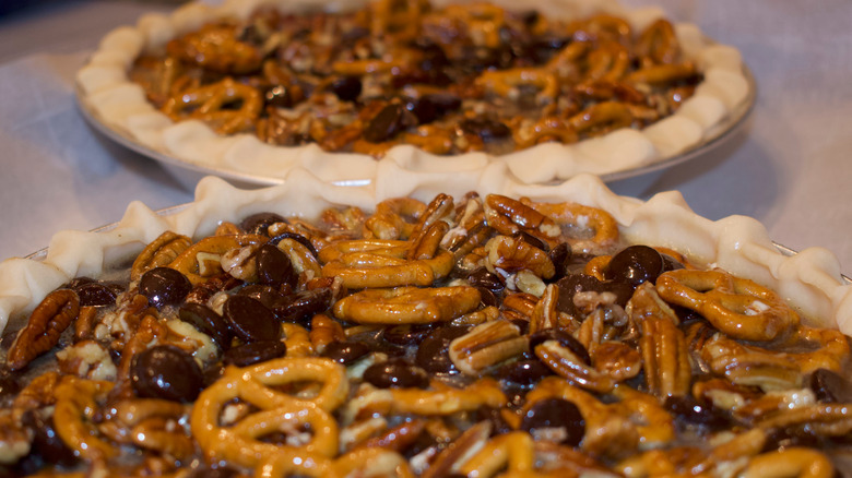 Pretzel, chocolate, and pecan pies
