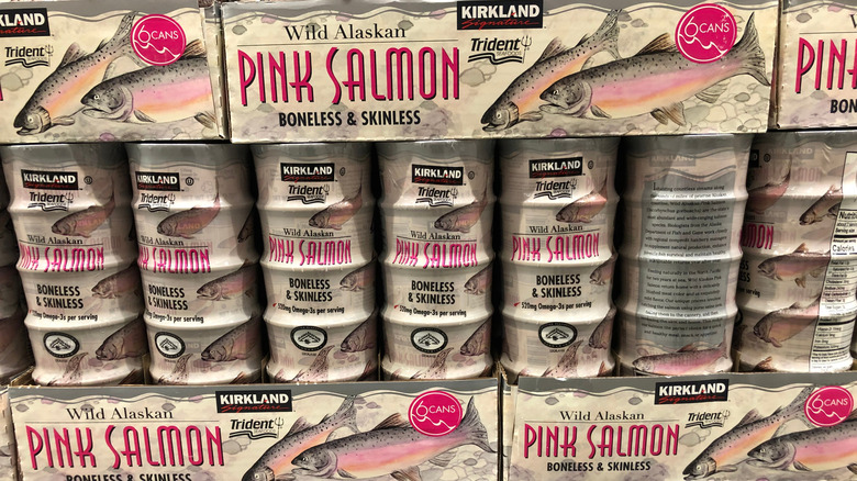 Stacks of Kirkland Signature Wild Alaskan pink salmon