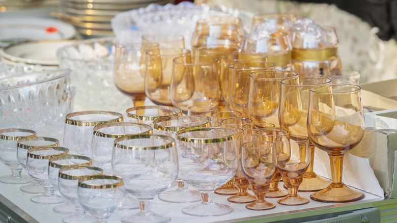 Vintage glassware in thrift store