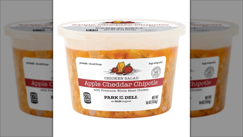 A tub of Park Street Deli Apple Cheddar Chipotle Chicken Salad.