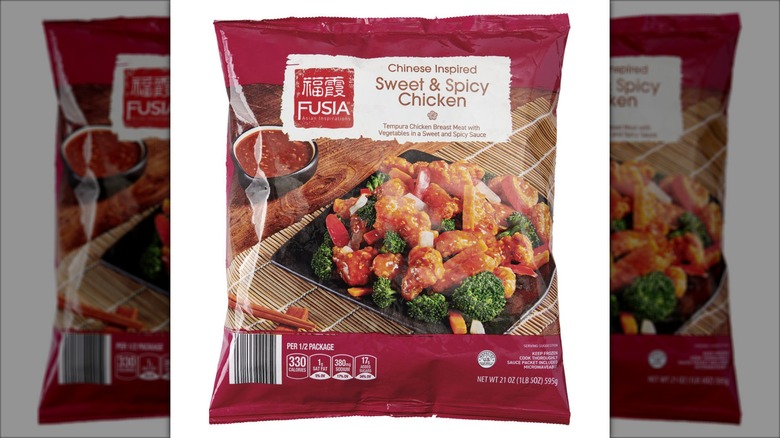 A bag of Fusia Asian Inspirations Sweet & Spicy Chicken.