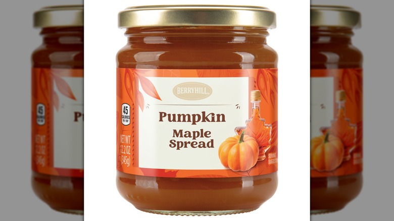 Isolated jar of pumpkin maple spread.