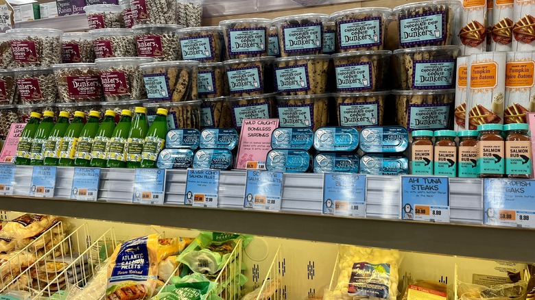 Trader Joe's frozen section with cookies on display above the coolers