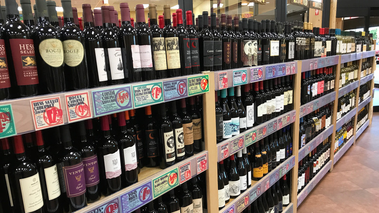 Aisle of red wine in Trader Joe's