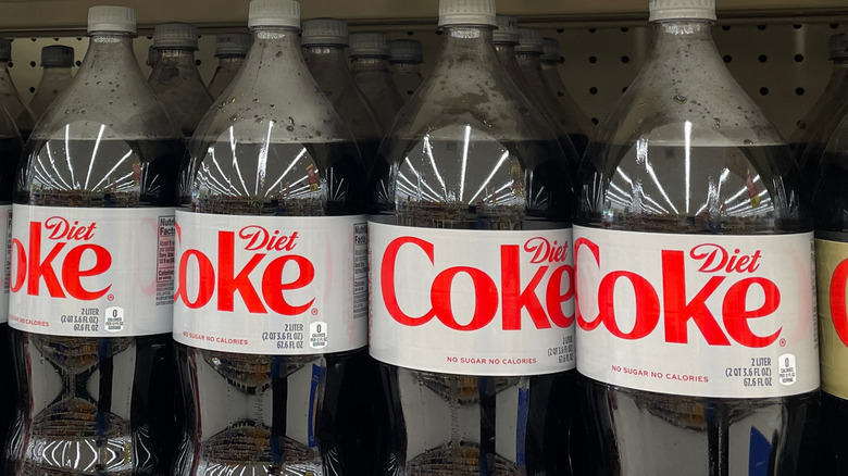 Two liters of Diet Coke lining store shelves