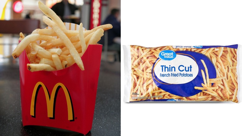 Order of McDonald's French Fries and bag of Great Value Thin Cut French Fried Potatoes