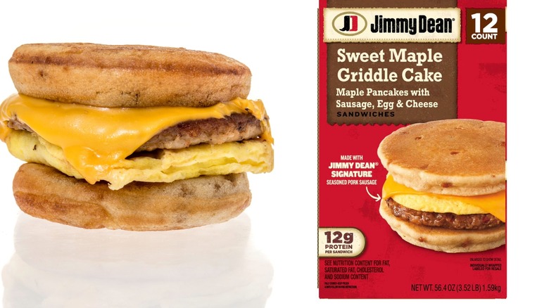 McDonald's Sausage, Egg, & Cheese McGriddles and package of Jimmy Dean Sweet Maple Griddle Cake sandwiches