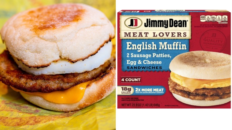 McDonald's Sausage McMuffin with Egg and a case of Jimmy Dean Meat Lovers English Muffin sandwiches