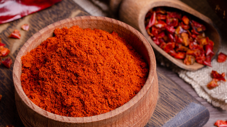 Smoked paprika in wooden bowl