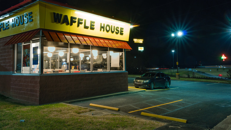 Waffle House parking lot at night
