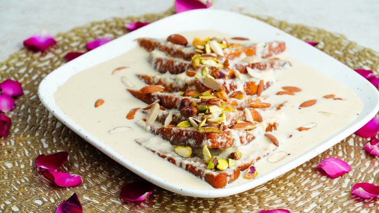 Indian style shahi tukda served on plate