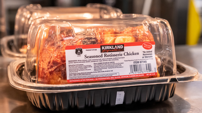 rotisserie chicken in a package with a label