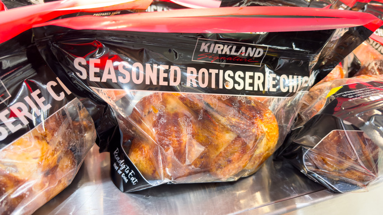 bags of rotisserie chicken on display