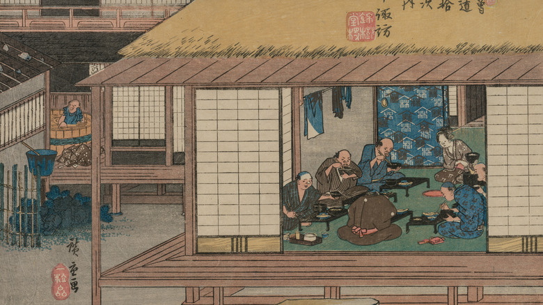 Print showing lunchtime in Edo-era Japan