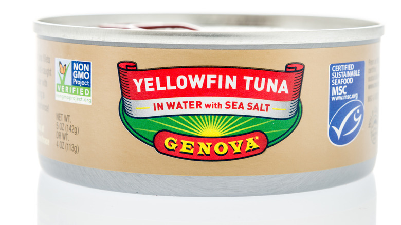 A can of Genova brand yellowfin tuna