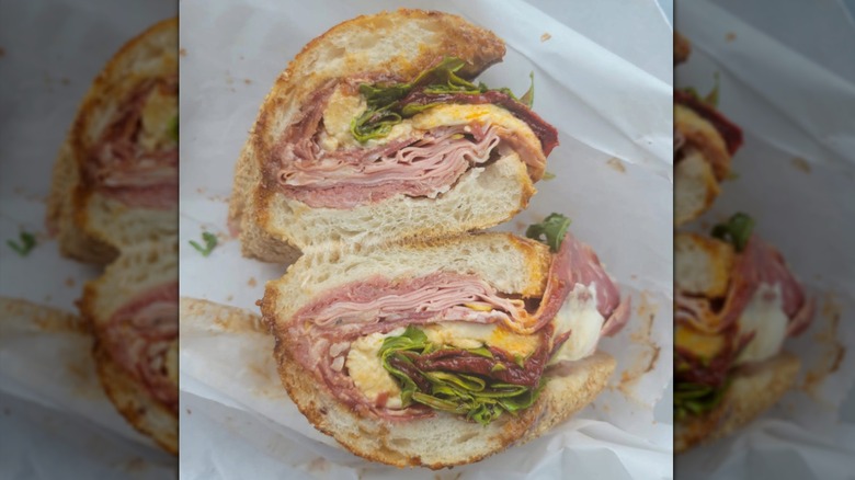 cross section of the Bronx godfather from Giovanni's deli on parchment