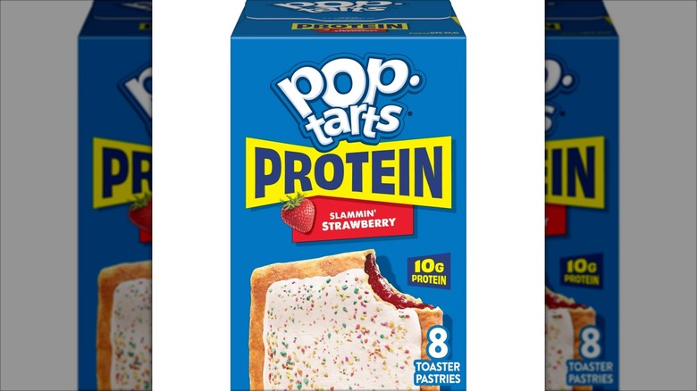 A box of Pop-Tarts Protein Frosted Slammin' Strawberry Toaster Pastries.