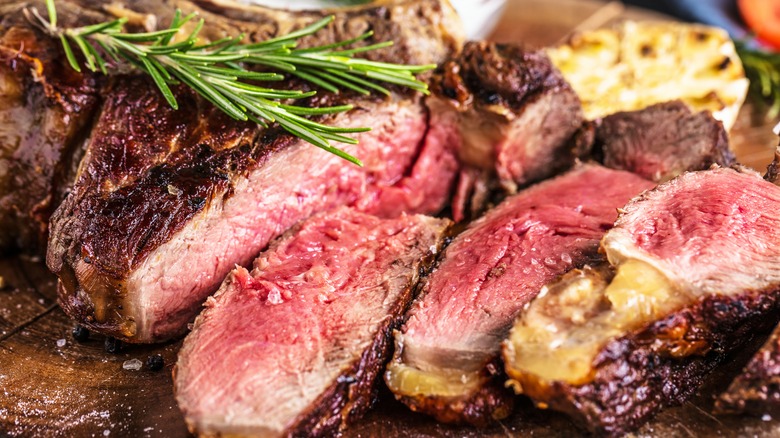 sliced tomahawk steak rosemary