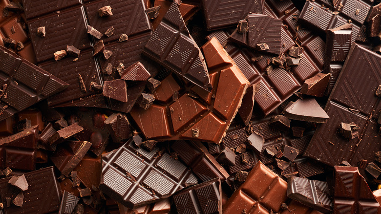 An assortment of broken chocolate bars