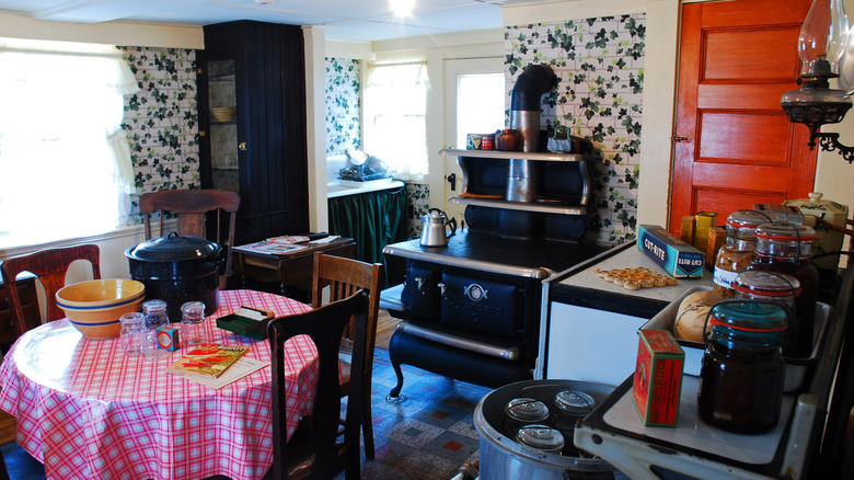 A kitchen looks as it did during World War II