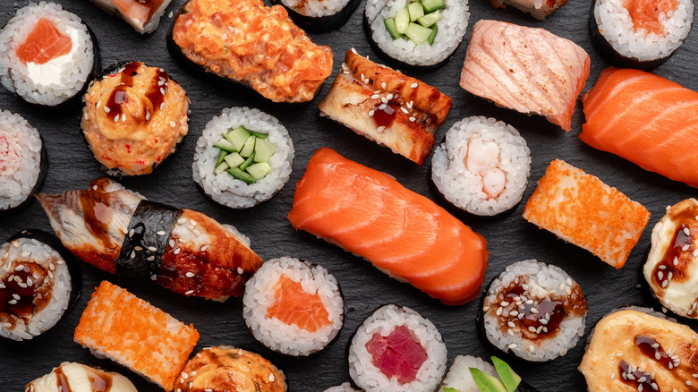 many plates of sushi