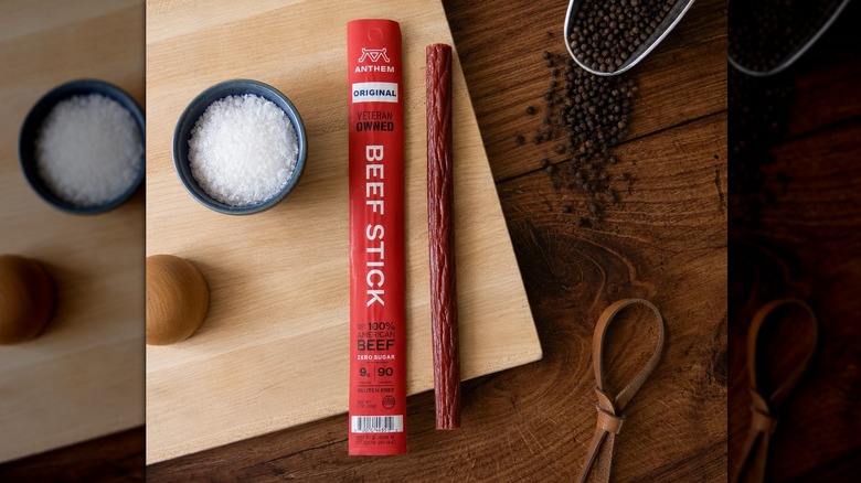 an Anthem Beef Stick with ingredients next to it