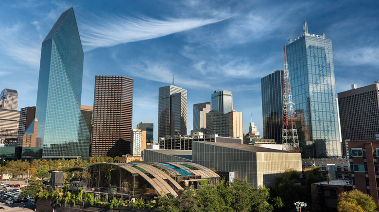 Pictured Dallas skyline.