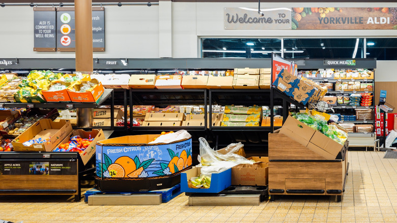 An interior shot of the produce section at Aldi
