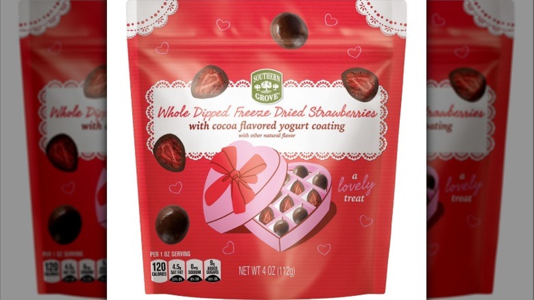 Package of Southern Grove Whole Dipped Freeze Dried Strawberries
