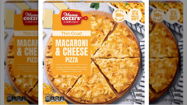 Mama Cozzi's Macaroni & Cheese Pizza box from Aldi